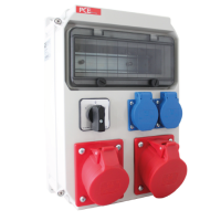 Skydelis v/t 10 modulių su lizdais SCHUKO 2x16A, CEE 5P 16A, 5P 32A ir jungikliu L-O-P IP54 HEL ECOline - PCE