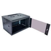 Spinta sieninė 600x450x370 19" 6U, stiklinės durys, flatpack tipo, juoda - SECURITYNET