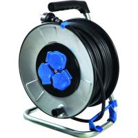 Ilgiklis-ritė 25m 3 lizdų H07RN-F 3x1.5 guminis juodas IP44 su termine apsauga metalinis būgnas PKTS25 - PROTEC