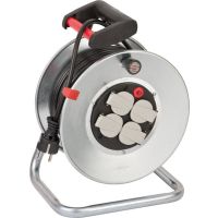 Ilgiklis-ritė 25m 4 lizdų H05VV-F 3x1.5 PVC izoliuotas IP20 su termine apsauga, metalinis būgnas GARANT S4E - BRENNENSTUHL