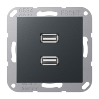 Lizdas p/t dvigubas USB 2.0 antracito matinės spalvos A - JUNG
