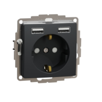 Lizdas p/t SCHUKO su 2xUSB A 2.1A užspaudžiami kontaktai antracito spalvos SEDNA DESIGN - SCHNEIDER ELECTRIC