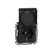 Lizdas p/t SCHUKO su įžeminimu su dangteliu IP44 be rėmelio su apsauga nuo vaikų užspaudžiami kontaktai antracito spalvos 16A 250V SEDNA DESIGN - SCHNEIDER ELECTRIC