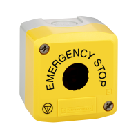 Dėžutė vienguba geltona IP65 su užrašu "EMERGENCY STOP" XALK Harmony - SCHNEIDER ELECTRIC