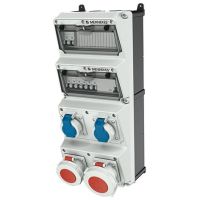 Skydelis su lizdais SCHUKO 2x16A 230V + CEE 5P 16A 400V, CEE 5P 32A, MCB 2x1P C16, 3P C16, 3P C32, FI 4P 40A 30mA IP67 AMAXX - MENNEKES