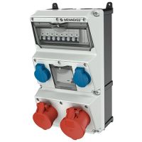 Skydelis su lizdais SCHUKO 2x16A 230V + CEE 5P 32A 400V, CEE 5P 16A 400V, MCB 2x1P C16, 3P C32, 3P C16, FI 4P 40A 30mA IP44 AMAXX - MENNEKES