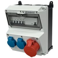 Skydelis su lizdais SCHUKO 2x16A 230V + CEE 5P 16A 400V, MCB 2x1P C16, 3P C16, FI 4P 40A 30mA IP44 AMAXX - MENNEKES