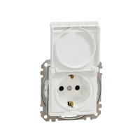 Lizdas p/t SCHUKO su dangteliu IP44 be rėmelio su apsauga nuo vaikų varžtiniai kontaktai baltas 16A 250V SEDNA DESIGN - SCHNEIDER ELECTRIC