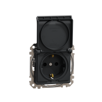 Lizdas p/t SCHUKO su dangteliu be rėmelio su apsauga nuo vaikų užspaudžiami kontaktai antracito spalvos 16A 250V SEDNA DESIGN - SCHNEIDER ELECTRIC