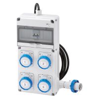 Ilgiklis CEE 4m 3P 16A lizdai 1x5P16A, 3x3P16A, RCBO 4P 30mA 16A C IP65 -GEWISS