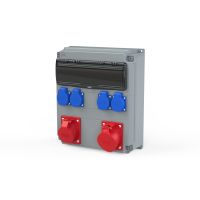 Skydelis v/t 14 modulių su lizdais SCHUKO 4x16A 230V + CEE 1x5P 32A, 1x5P 16A MCB 1x3P B32, 1x3P B16, 4x1P B16, FI 4P 63A 30mA su automatika IP54 OPOLE - PCE