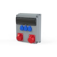 Skydelis v/t 14 modulių su lizdais SCHUKO 3x16A 230V + CEE 1x5P 32A, 1x5P 16A MCB 1x3P B32, 1x3P B16, 3x1P B16, FI 4P 63A 30mA IP54 OPOLE - PCE