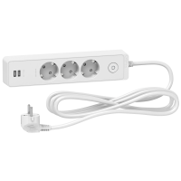 Ilgiklis 3m 3 lizdų su įžeminimu ir 2xUSB baltas Unica - SCHNEIDER ELECTRIC