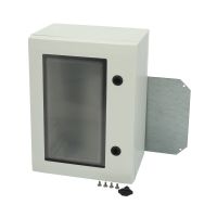 Spinta v/t [400x300x210] IP66 plastikinė su montažine plokšte tuščia ir stiklinėmis durimis 2 užraktų pilkos spalvos ARCA 403021W - FIBOX