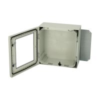 Spinta v/t [400x400x210] IP66 plastikinė su montažine plokšte tuščia ir stiklinėmis durimis 2 užraktų pilkos spalvos ARCA 404021W - FIBOX