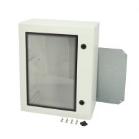 Spinta v/t [500x400x210] IP66 plastikinė su montažine plokšte tuščia ir stiklinėmis durimis 2 užraktų pilkos spalvos ARCA 504021W - FIBOX