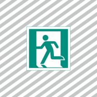 Ženklas simbolis evakuacinis IŠĖJIMAS Į KAIRĘ (žmogus duryse) 130x130mm lipdukas EV/02 - SAUGOS ŽENKLAI