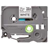 Juostelė spausdintuvui 12mm juoda ant balto itin stiprūs klijai, laminuota [8m] - BROTHER
