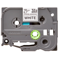 Juostelė spausdintuvui 18mm juoda ant balto itin stiprūs klijai, laminuota [8m] - BROTHER