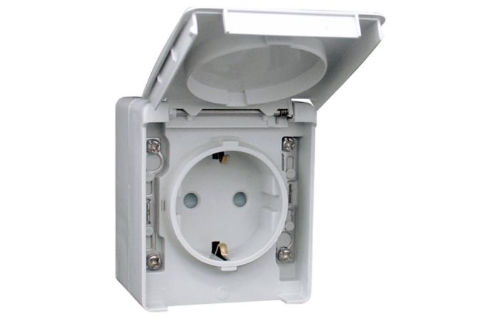 Lizdas v/t SCHUKO viengubas su dangteliu IP65 su apsauga nuo vaikų pilkos spalvos 16A 250V 48 WATERPROOF - EFAPEL