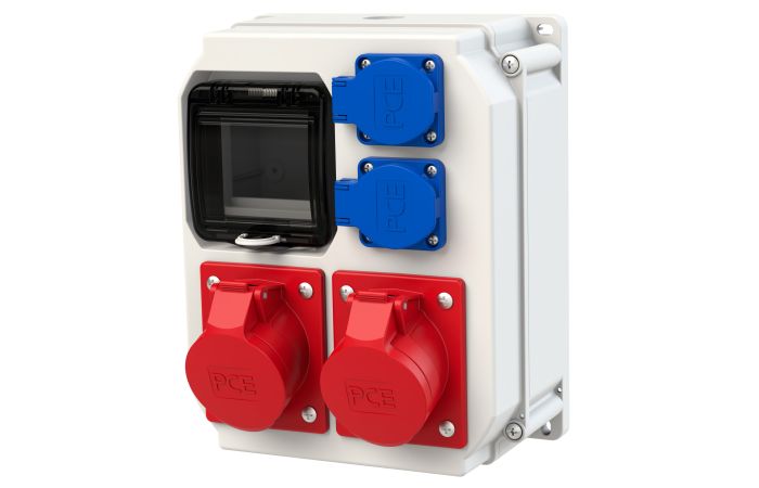 Skydelis v/t 4 modulių su lizdais SCHUKO 2x16A, CEE 2x5P 16A, 2xM20 IP44/54 [255x204x114] MURAU - PCE