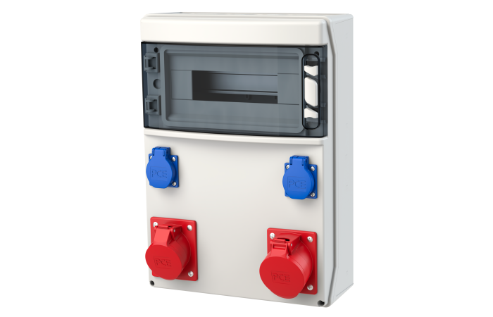 Skydelis v/t 12 modulių su lizdais SCHUKO 2x16A, CEE 5P 16A, 5P 32A, 2xM25 IP54 [410x235x110] STAR ECOline - PCE