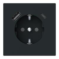 Lizdas p/t SCHUKO su USB A ir USB C 2.4/3A su apsauga nuo vaikų juodos matinės spalvos 16A 230V 20 EUCB2USBAC-45M Busch-Art Linear - ABB