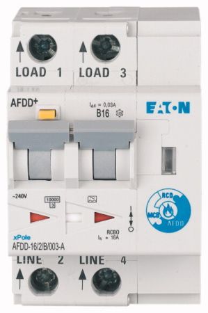 Relė srovės nuotėkio AFDD 2P 16A B 30mA su automatu  A-tipas AFDD-16/2/B/003-A - EATON