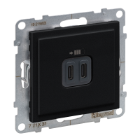 Lizdas p/t dvigubas USB C 3A/15W be rėmelio varžtiniai kontaktai juodos spalvos Suno - LEGRAND