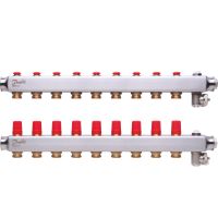 Kolektorius grindų šildymui nerūdijančio plieno su rankiniu nuorinimu 1'' 9+9 SSM-9 [pak. po 2 vnt.] - DANFOSS