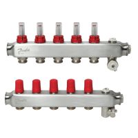 Kolektorius grindų šildymui nerūdijančio plieno su srauto matuokliu ir rankiniu nuorinimu 1'' 5+5 SSM-5 [pak. po 2 vnt.] - DANFOSS