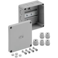 Dėžutė v/t [130x130x75] IP66/IP54 su DIN bėgeliu pilka be halogenų RK4/12-L - SPELSBERG