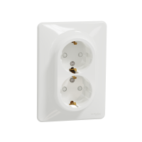 Lizdas p/t SCHUKO dvigubas su apsauga nuo vaikų užspaudžiami kontaktai baltos spalvos 16A 250V SEDNA DESIGN - SCHNEIDER ELECTRIC