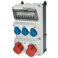 Skydelis su lizdais SCHUKO 3x16A 230V + CEE 2x5P 16A 400V, MCB 3x1P C16, 2x3P C16 IP44 AMAXX - MENNEKES