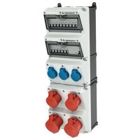Skydelis su lizdais SCHUKO 2x16A 230V + CEE 2x5P 16A 400V, CEE 2x5P 32A, MCB 3x1P C16, 2x3P C16, 2x3P C32, FI 4P 63A 30mA IP67 AMAXX - MENNEKES