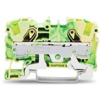 Gnybtas 6mm2 7.5mm 2 laidams geltonai žalias ant DIN bėgelio Push-in CAGE CLAMP kontaktai - WAGO