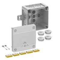 Dėžutė v/t [92x92x60] IP66/67/69 su gnybtais 5x0.5/2.5mm2 pilka be halogenų su tvirtinimo auselėmis AboxPro025AB-2.5 - SPELSBERG