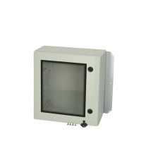 Spinta v/t [500x500x210] IP66 plastikinė su montažine plokšte tuščia ir stiklinėmis durimis 2 užraktų pilkos spalvos ARCA 505021W - FIBOX