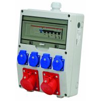 Skydelis v/t 12 modulių su lizdais SCHUKO 4x16A CEE 2x16A su automatika IP54 pilkas PWVAP2x16Fi - PROTEC