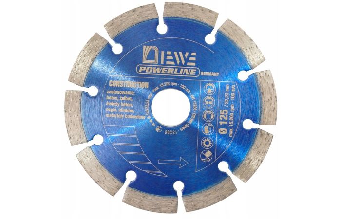 Diskas pjovimo deimantinis 125/22.2mm betonui PowerLine Construction - DIEWE