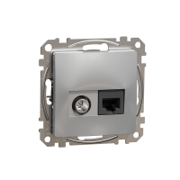 Lizdas kompiuterinis p/t dvigubas RJ45 Kat.6A UTP + TV be rėmelio aliuminio spalvos SEDNA DESIGN - SCHNEIDER ELECTRIC