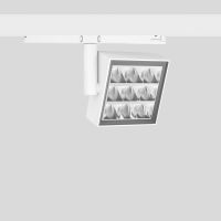 Prožektorius LED 36W IP20 3000K 2572lm į 3F bėgelį 130x130mm H-145mm 46/52 laipsnių asimetrinis dimeriuojamas baltos matinės spalvos DALI EUROSTANDARD-PLUS - BEGA