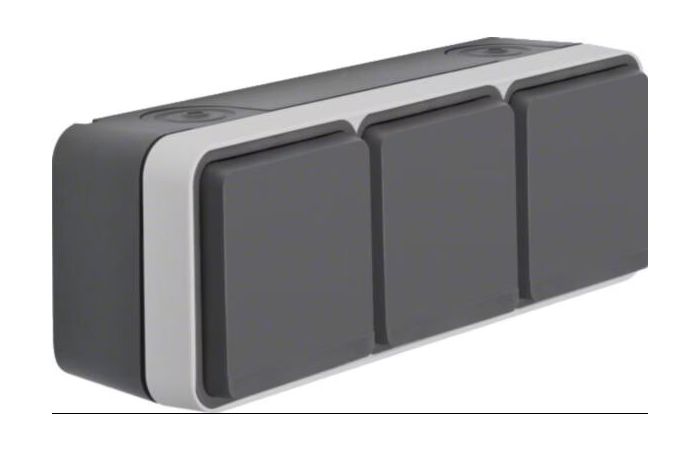 Lizdas v/t SCHUKO trigubas horizontalus su dangteliu IP55 pilkos matinės spalvos 16A 250V W.1 - BERKER