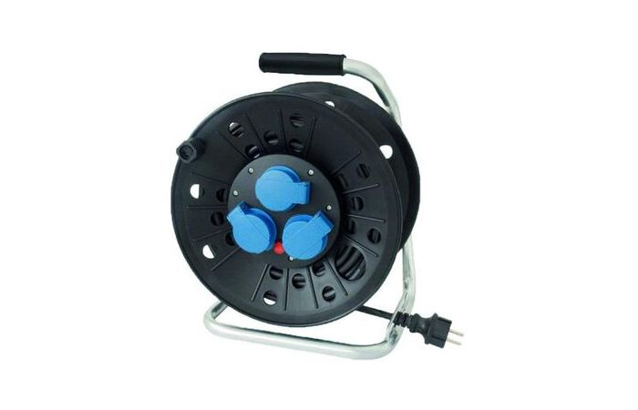 Ilgiklis-ritė 40m 3 lizdų H07RN-F 3x1.5 guminis juodas IP44 su termine apsauga plastikinis būgnas PKTK40 - PROTEC