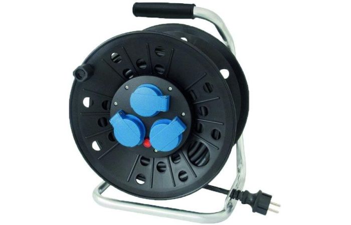 Ilgiklis-ritė 25m 3 lizdų H07RN-F 3x1.5 guminis juodas IP44 su termine apsauga plastikinis būgnas PKTK25 - PROTEC