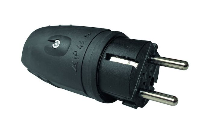 Kištukas SCHUKO a/k 3P 16A 250V AC guminis juodas IP44 PGSS44 - PROTEC