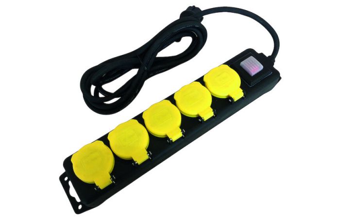 Ilgiklis 1.4m 5 lizdų su įžeminimu ir jungikliu IP44 3680W PSDLO-515 - PROTEC