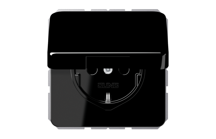 Lizdas p/t SCHUKO su dangteliu IP44 juodas 16A 250V CD - JUNG