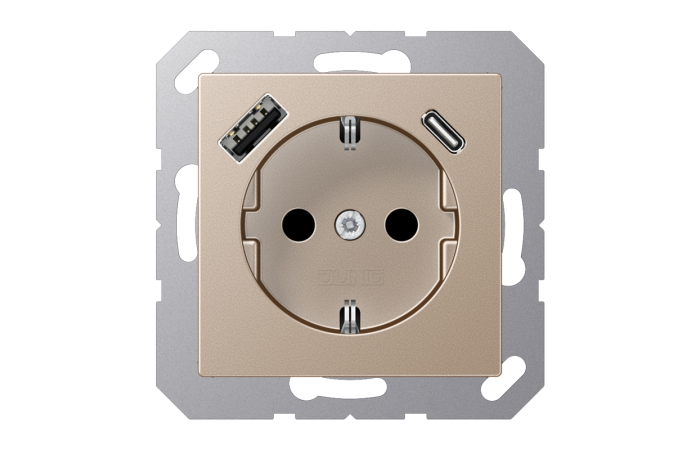 Lizdas p/t SCHUKO su USB A ir USB C 3A šampano spalvos A - JUNG