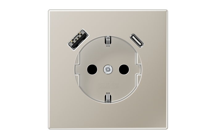 Lizdas p/t SCHUKO su USB A ir USB C 3A nerūdijančio plieno spalvos LS - JUNG